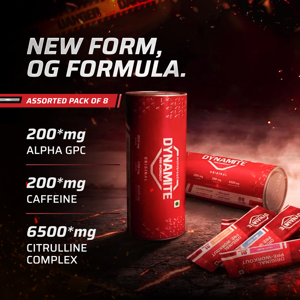 Dynamite Original Pre-workout Sachets (Pack of 8, Assorted Flavours)