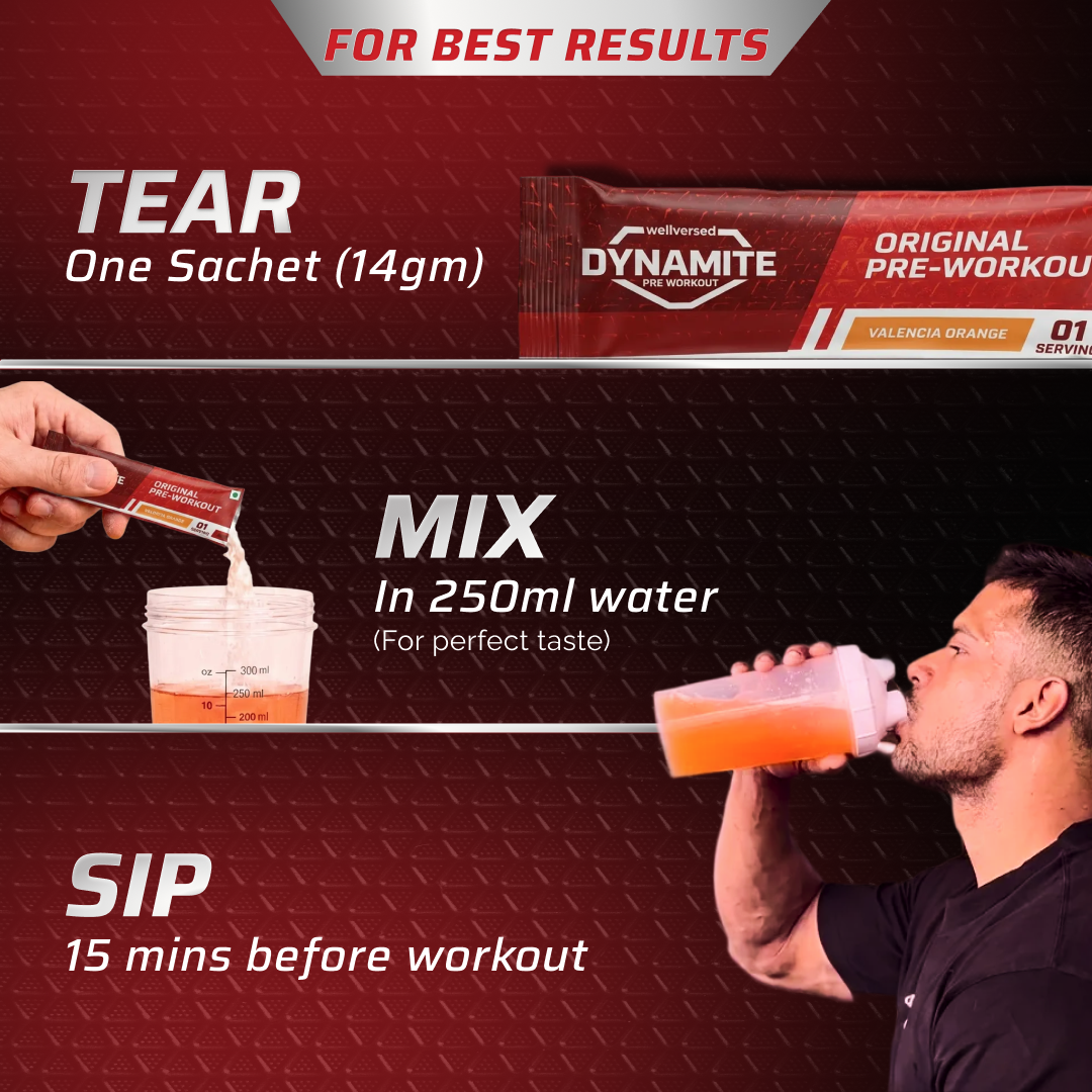 Dynamite Original Pre-workout Sachets (Pack of 8, Assorted Flavours)