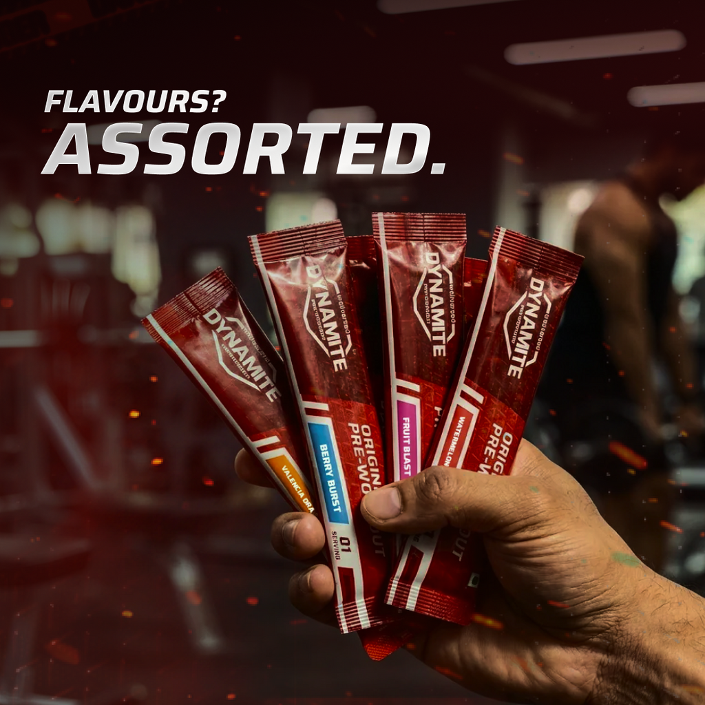 Dynamite Original Pre-workout Sachets (Pack of 8, Assorted Flavours)